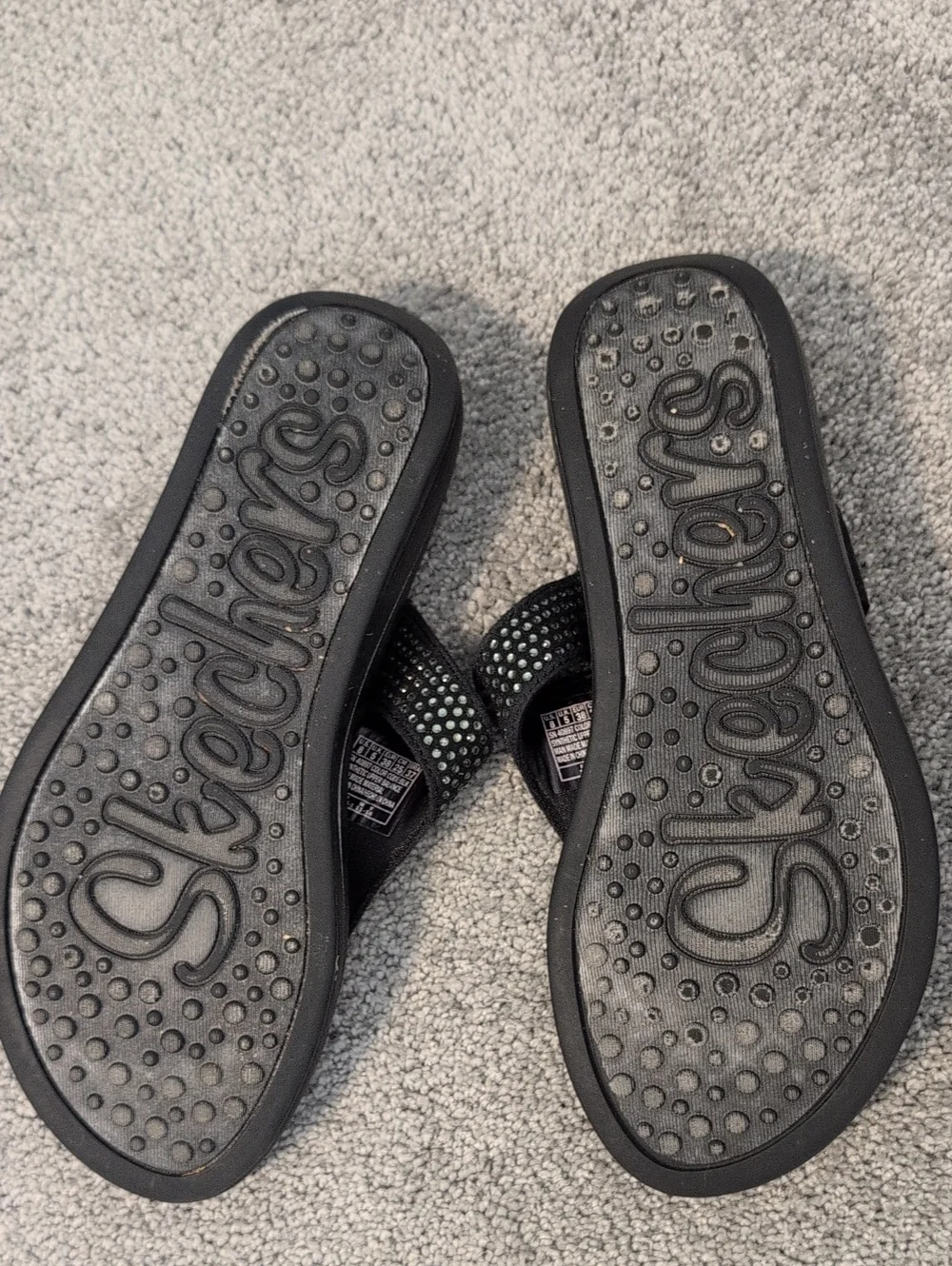 Skechers Black Studded Memory Foam Thong Sandals